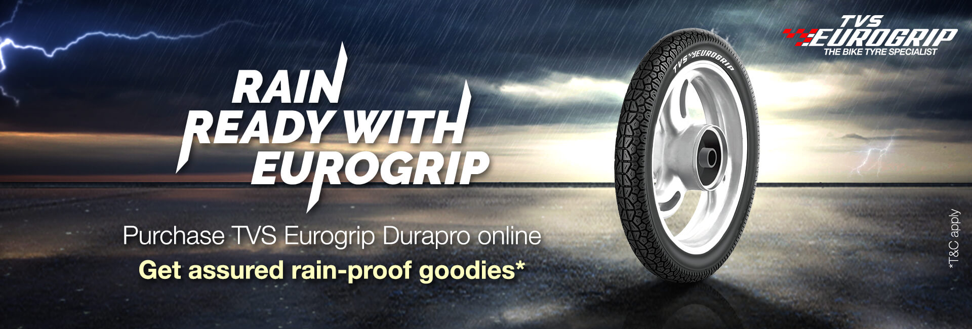 Two wheeler tyre page desktop banner of TVS Eurogrip