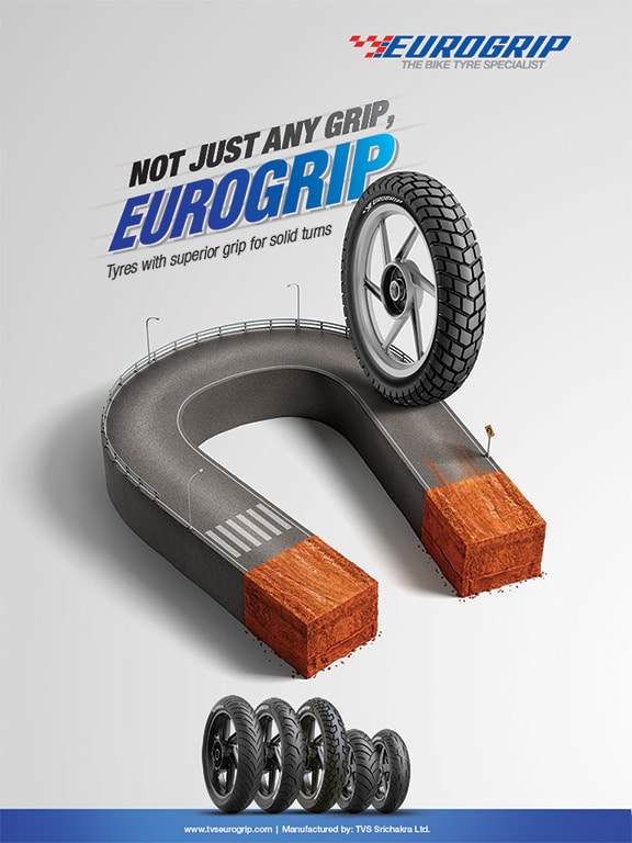 Two wheeler tyre page mobile banner of TVS Eurogrip